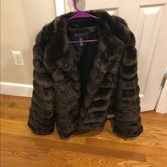 INC Black and Brown fuax fur coat - Picture 2 of 7